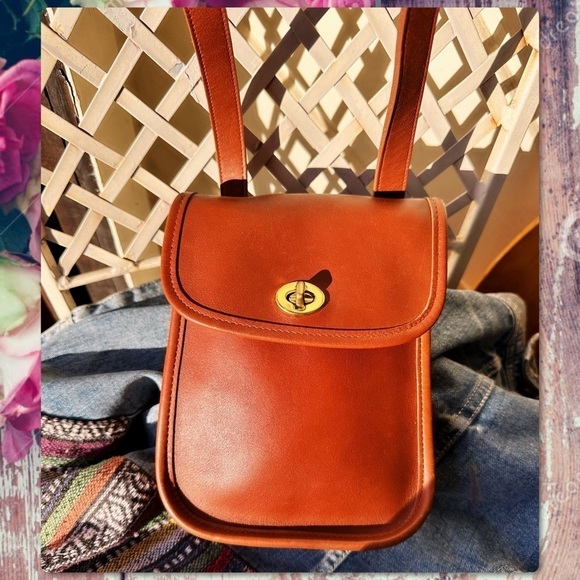 INTAGE COACH BRITISH TAN LEATHER CROSSBODY SIDEPACK BAG 9978 - Picture 12 of 17